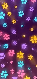 Vibrant paw print mobile wallpaper with purple backdrop.