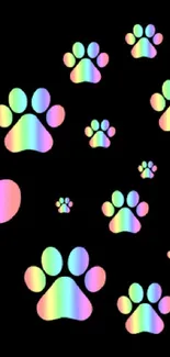 Rainbow paw print on black wallpaper.