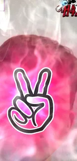 Vibrant pink peace sign with smoky background.