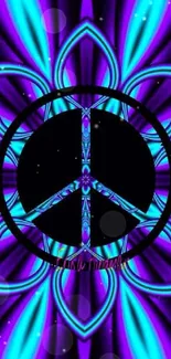 Psychedelic peace sign with vibrant neon colors.