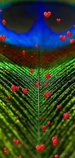 Vibrant close-up of a peacock feather with striking green and blue colors.