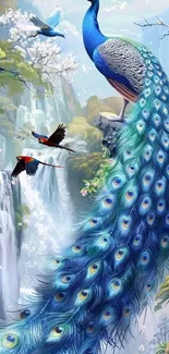Vibrant wallpaper featuring a majestic peacock with lush background.