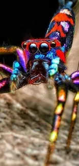 Vibrantly colored peacock spider mobile wallpaper.