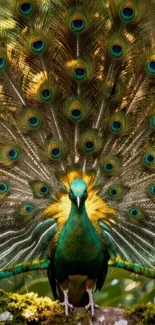 A majestic peacock displaying vibrant feathers