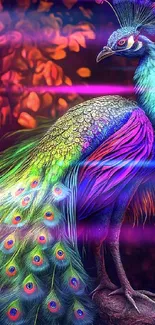 Colorful artistic illustration of a peacock with vibrant feathers.