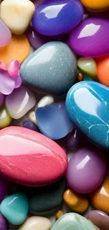 Vibrant colorful stones and pebbles arranged artistically.