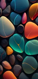 Vibrant pebble art with colorful stones creating a unique mobile wallpaper design.