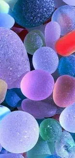 Colorful vibrant pebbles wallpaper for mobile with diverse hues.