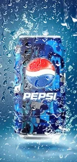 Vibrant Pepsi can wallpaper with bubbles and blue background.