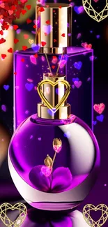 Purple perfume bottles with floral reflections in vibrant art style.