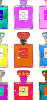 Vibrant and colorful perfume bottles in artistic style.