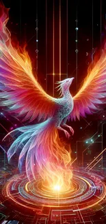 Vibrant phoenix rising in digital fantasy art.