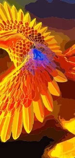 Vibrant phoenix soaring in colorful digital art.