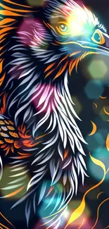 Vibrant phoenix artwork with dynamic colors and abstract design.