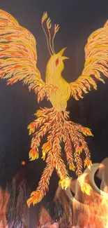 Artistic phoenix with vibrant flames on a dark background wallpaper.