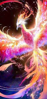 Colorful phoenix with vibrant fiery wings.