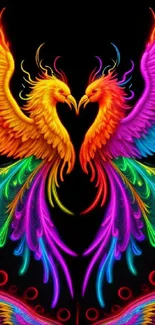 Vibrant phoenix wallpaper with red, orange, and blue colors.