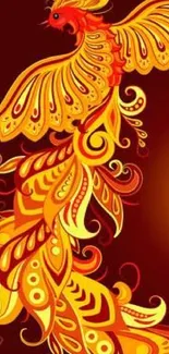 Vibrant phoenix in fiery colors with detailed wings and tail.