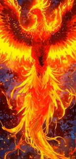 Vibrant phoenix with fiery orange wings.