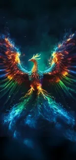 Colorful phoenix artwork featuring vibrant wings and mystical design.