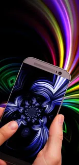 Colorful spiral pattern on phone screen.