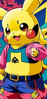 Colorful Pikachu anime wallpaper with vibrant design.