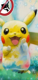 Vibrant Pikachu wallpaper with colorful and playful design for phones.