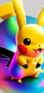 Vibrant Pikachu wallpaper with colorful background for mobile.