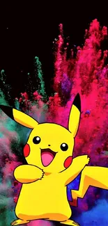 Pikachu on a colorful, vibrant explosive background.