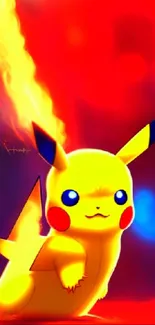 Vibrant Pikachu wallpaper with red fiery background.