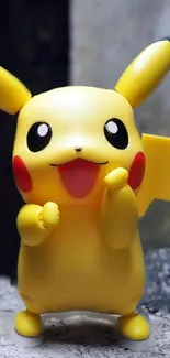 Vibrant Pikachu standing playfully on a textured surface.