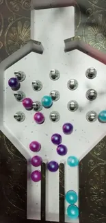 Colorful pinball machine with vibrant balls.