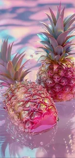 Surreal pink and blue pineapple art design wallpaper.