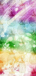 Colorful pineapple pattern with rainbow gradient on mobile wallpaper.