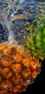 Vibrant pineapple splash against dark background with water bubbles.