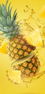 Vibrant pineapple splash on yellow background.