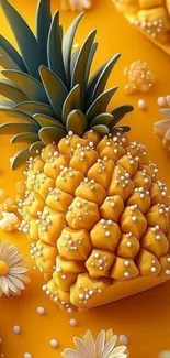 Artistic yellow pineapple with floral accents.