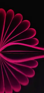 Vibrant pink abstract wallpaper with reflections on black background.