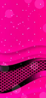 Vibrant pink abstract wallpaper with wavy dotted patterns.