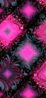 Vibrant pink abstract wallpaper with floral patterns.