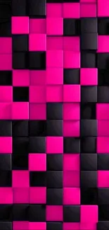 Vibrant pink and black cubes wallpaper with geometric design.