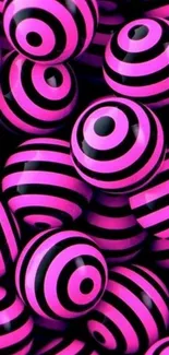 Pink and black striped spherical pattern wallpaper.