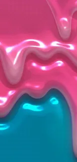 Vibrant pink and teal glossy liquid art wallpaper.