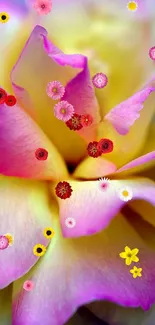 Close-up of a vibrant pink and yellow rose bloom.