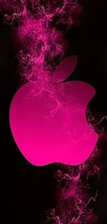 Pink Apple logo with energy swirls on black background.