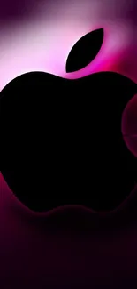 Black Apple logo on vibrant pink glowing background.