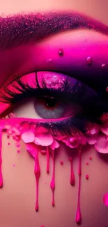 Artistic eye with vibrant pink colors in dynamic abstract style.