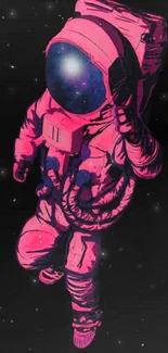 Vibrant pink astronaut floating in space.