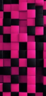 Vibrant pink and black geometric block pattern wallpaper.