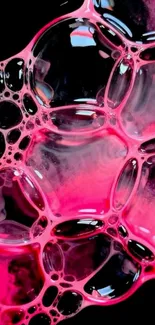 Vibrant pink bubble art on a black background.